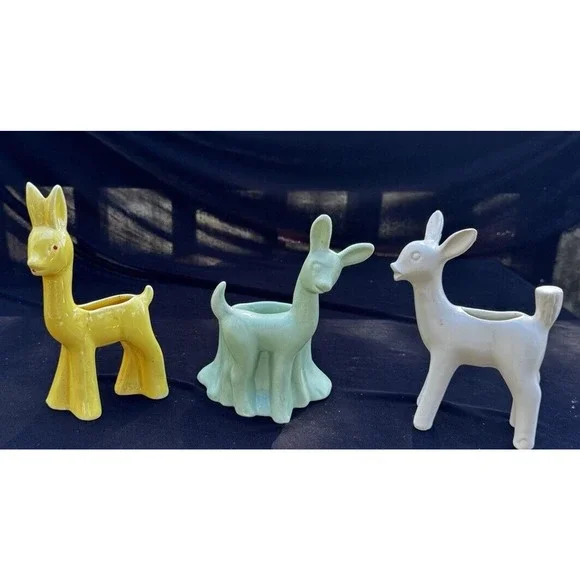 3 Vintage Haeger & Shawnee Pottery Deer Planters Excellent Condition! -A6